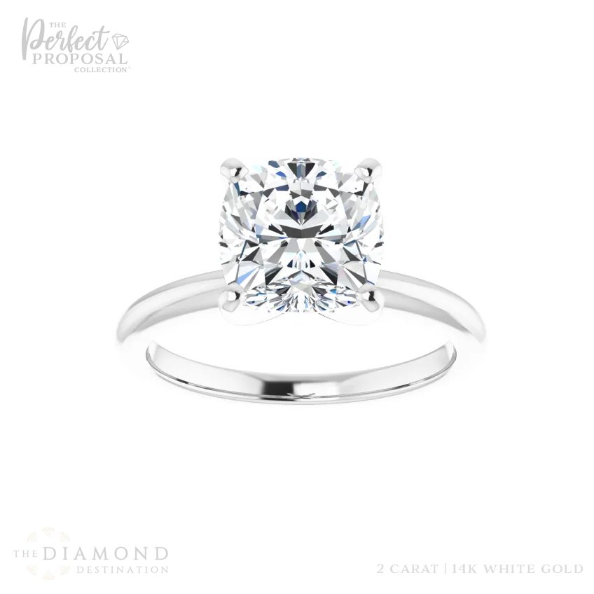 Image of a stunning 2 carat cushion cut lab grown diamond ring, showcasing its brilliance and craftsmanship.