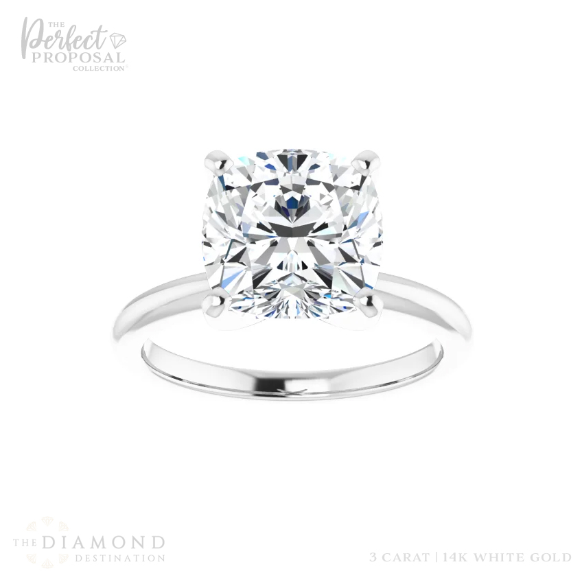 Image of a beautiful 3 carat cushion cut lab grown diamond ring, a symbol of love and devotion. Buy online and embrace the allure of lab grown diamonds.
