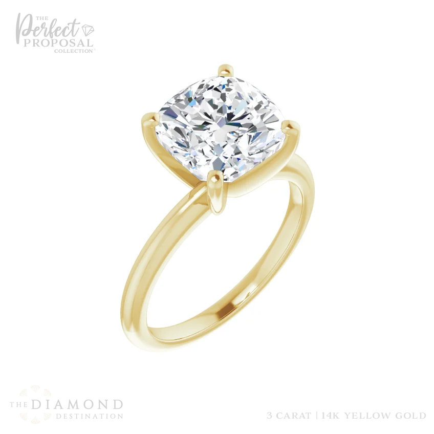 IImage of a beautiful 3 carat cushion cut lab grown diamond ring, a symbol of love and devotion. Buy online and embrace the allure of lab grown diamonds.