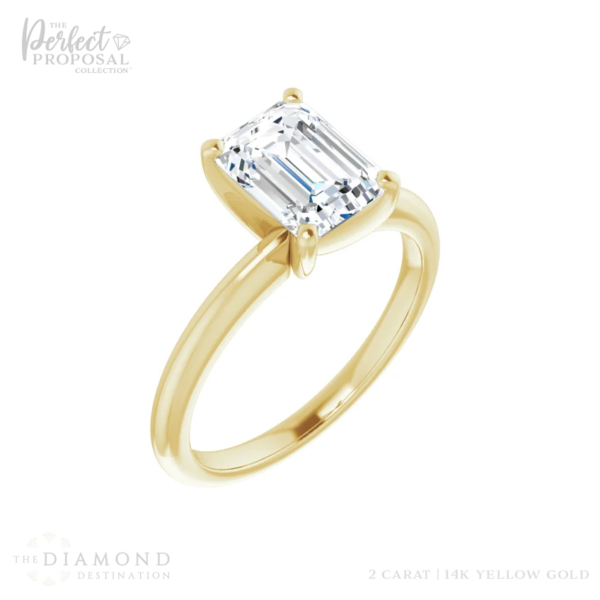 A captivating 2 carat emerald cut lab grown diamond engagement ring, showcasing timeless elegance and everlasting love.