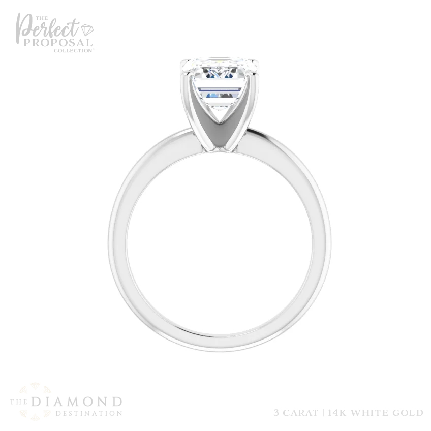 A captivating 3 carat emerald cut lab grown diamond engagement ring, showcasing timeless elegance and love.