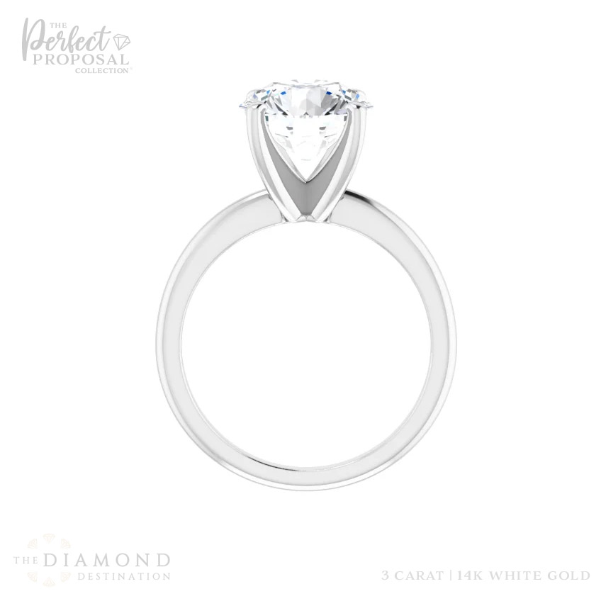 Image of a 3 carat round cut lab grown diamond engagement ring, a perfect symbol of love and commitment.